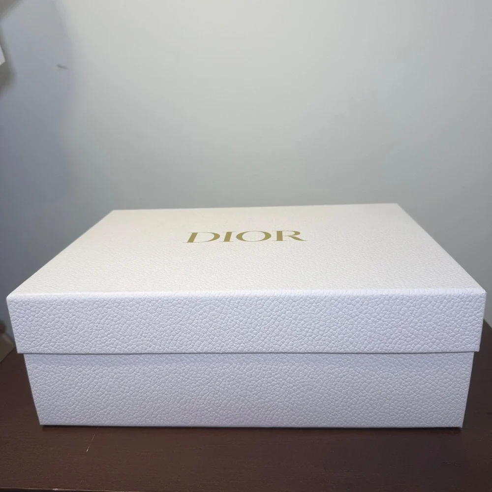 Dior Empty Gift Box 12.5x9x4.5 White Textured Gold Logo Luxury Designer Storage